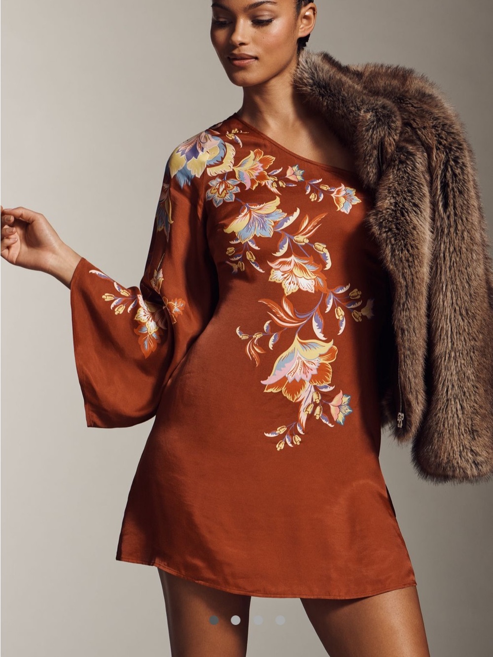 FARM Rio Rust Floral One-Shoulder Mini Dress - Picture 2 of 6